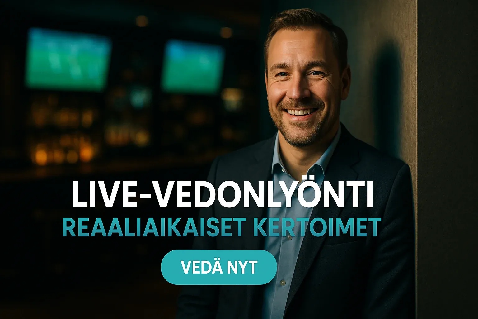 Suomalainen mies kasinobaarissa, live-vedonlyönti ja reaaliaikaiset kertoimet